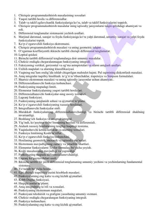 Chiziqsiz programmalashtirish masalasining o'rganilishi