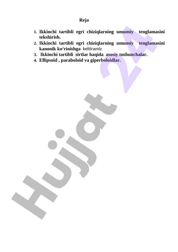 Ikkinchi tartibli egri chiziqlarning umumiy tenglamasi