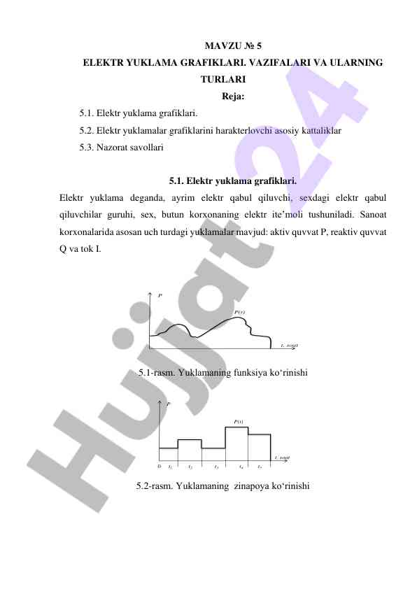 Elektr yuklama grafiklari vazifalari va turlari