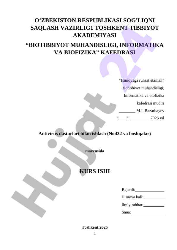 Antivirus dasturlari bilan ishlash kurs ishtiroki