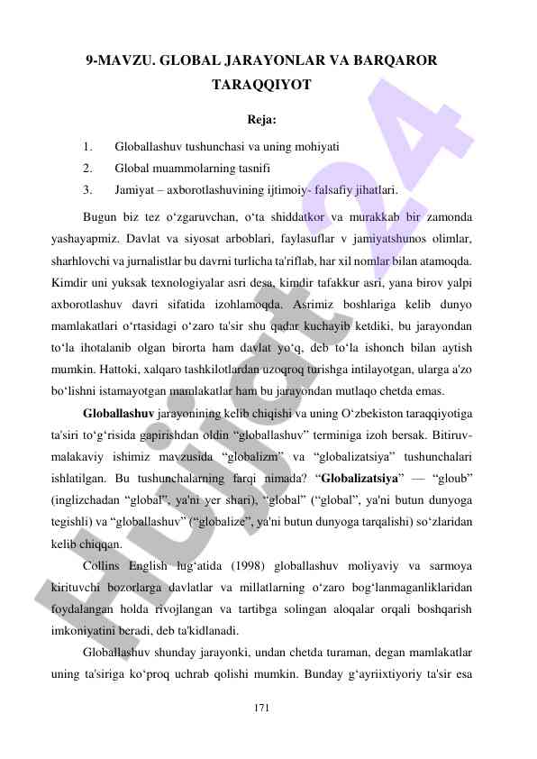 Global jarayonlar va barqaror taraqqiyot