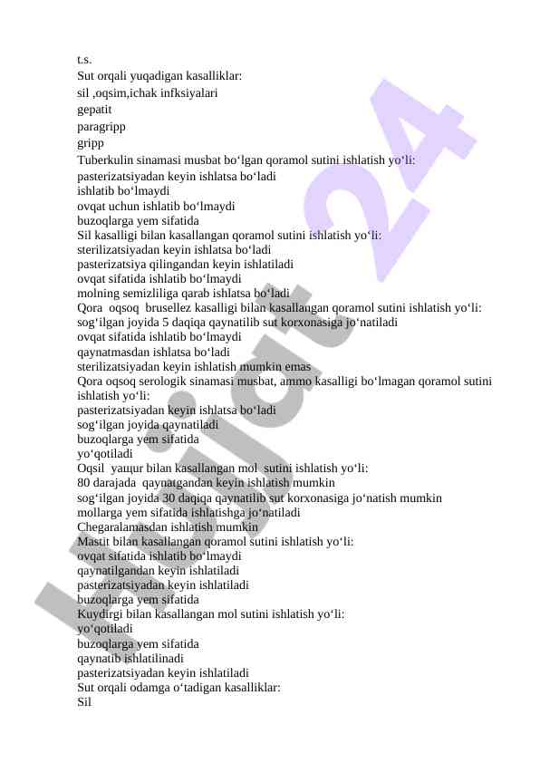 Sut orqali yuqadigan kasalliklar va ularning ishlatilishi